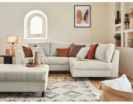 Rune - canapé d'angle droit - 4 places - avec pouf d'appoint - en tissu bouclette Lisa Design