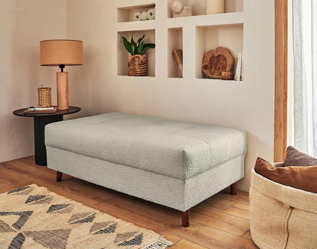 Rune - canapé d'angle droit - 4 places - avec pouf d'appoint - en tissu bouclette Lisa Design