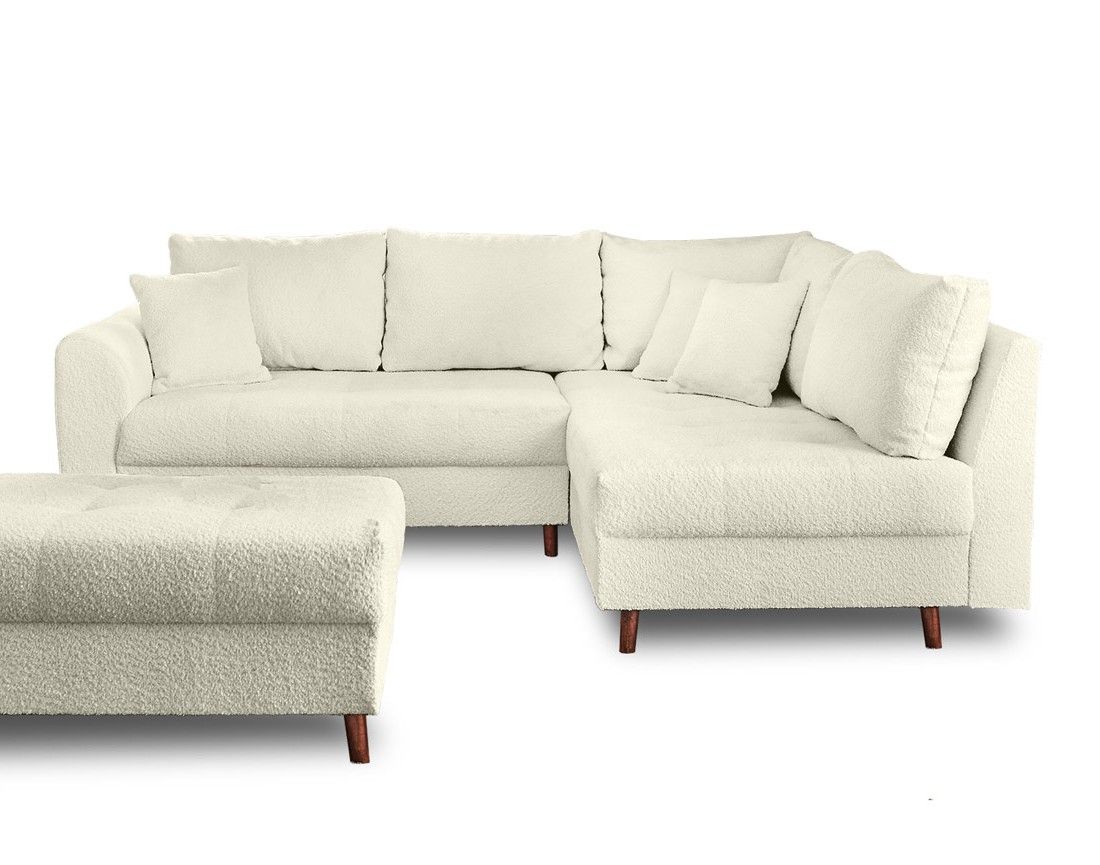 Rune - canapé d'angle droit - 4 places - avec pouf d'appoint - en tissu bouclette Lisa Design