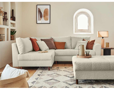 Rune - canapé d'angle gauche - 4 places - avec pouf d'appoint - en tissu bouclette Lisa Design