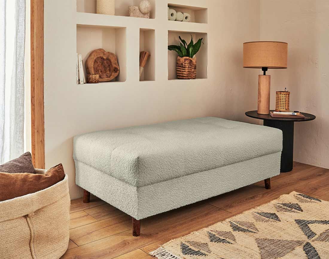 Rune - canapé d'angle gauche - 4 places - avec pouf d'appoint - en tissu bouclette Lisa Design