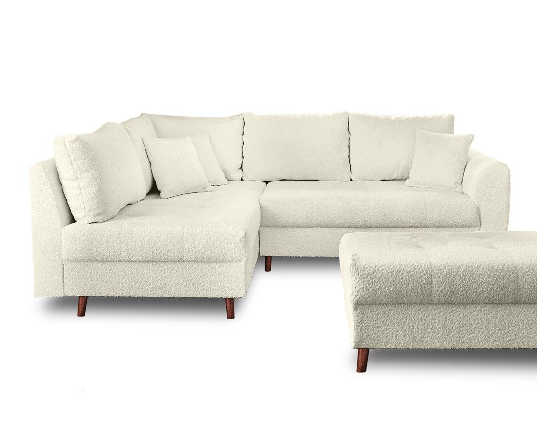 Rune - canapé d'angle gauche - 4 places - avec pouf d'appoint - en tissu bouclette Lisa Design