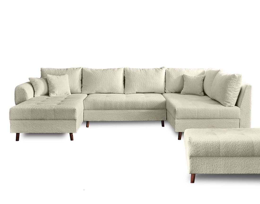Rune - canapé panoramique d'angle droit - 7 places - avec pouf d'appoint - en tissu bouclette Lisa Design