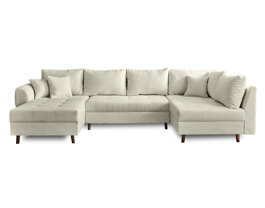 Rune - canapé panoramique d'angle droit - 7 places - avec pouf d'appoint - en tissu bouclette Lisa Design