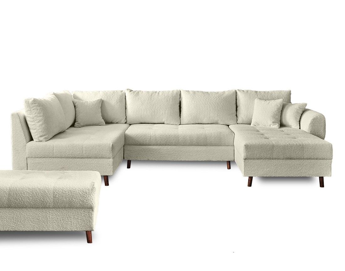 Rune - canapé panoramique d'angle gauche - 7 places - avec pouf d'appoint - en tissu bouclette Lisa Design