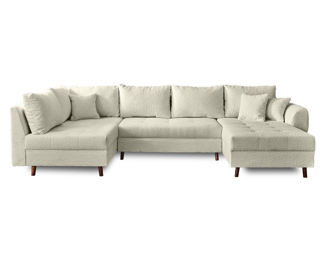 Rune - canapé panoramique d'angle gauche - 7 places - avec pouf d'appoint - en tissu bouclette Lisa Design