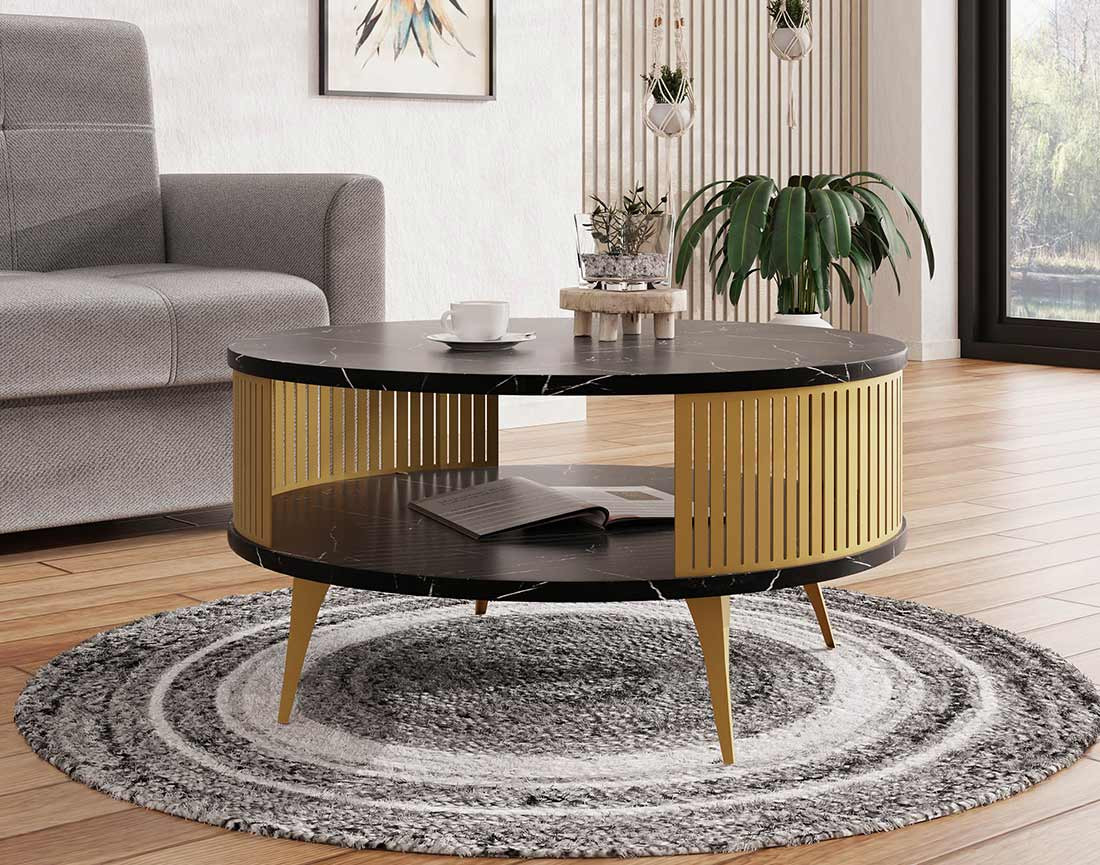 Table basse effet marbre noir et doré 1 niche 75 cm Forini
