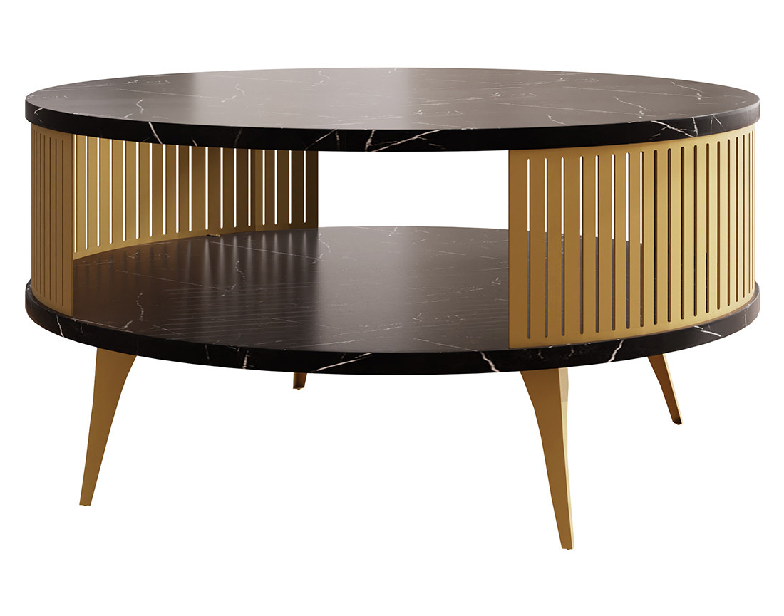 Table basse effet marbre noir et doré 1 niche 75 cm Forini