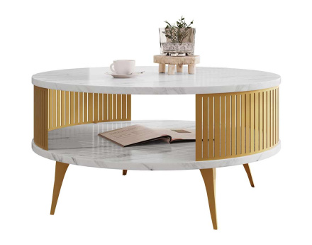 Table basse effet marbre blanc et doré 1 niche 75 cm Forini