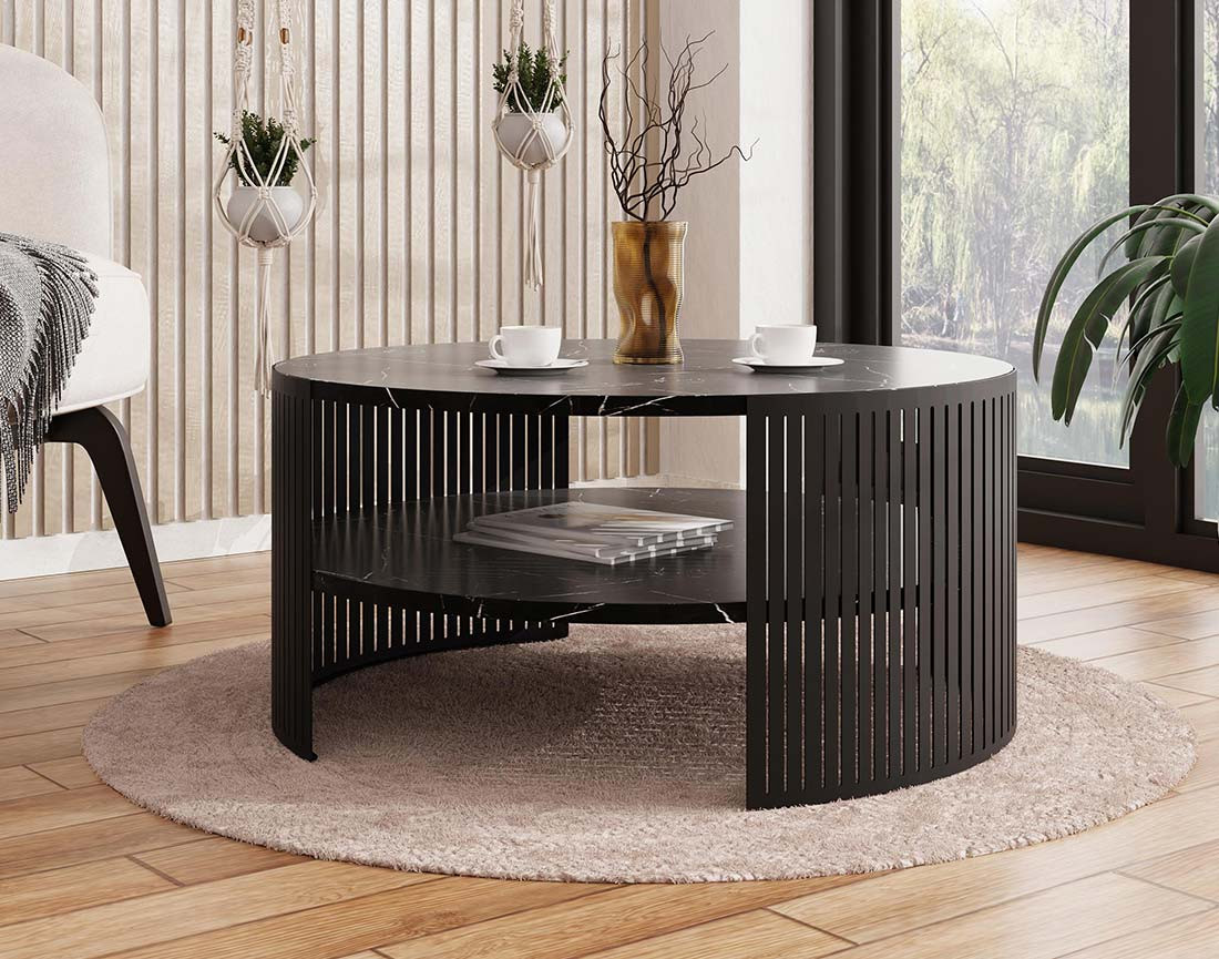 Table basse effet marbre noir 1 niche 75 cm Cruz