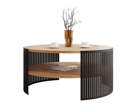 Table basse chêne naturel et noir 1 niche 75 cm Cruz