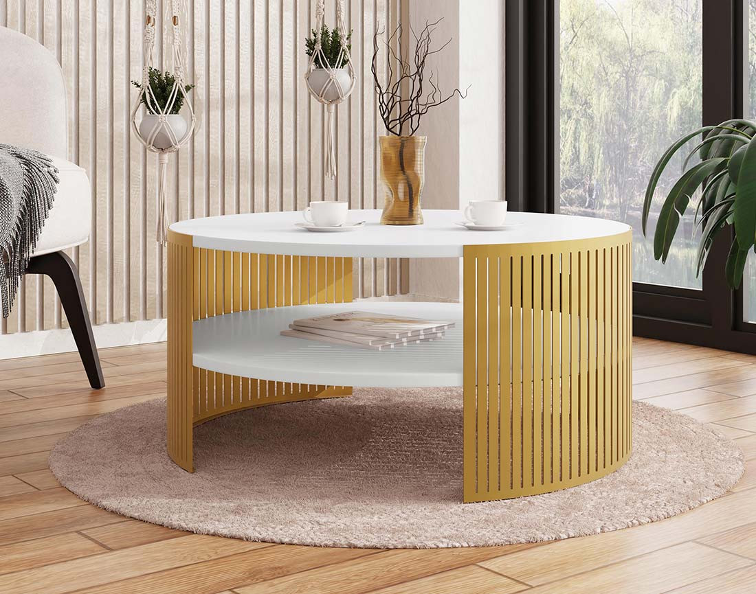 Table basse blanc et doré 1 niche 75 cm Cruz