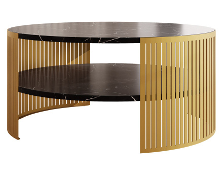 Table basse effet marbre noir et doré 75 cm Cruz