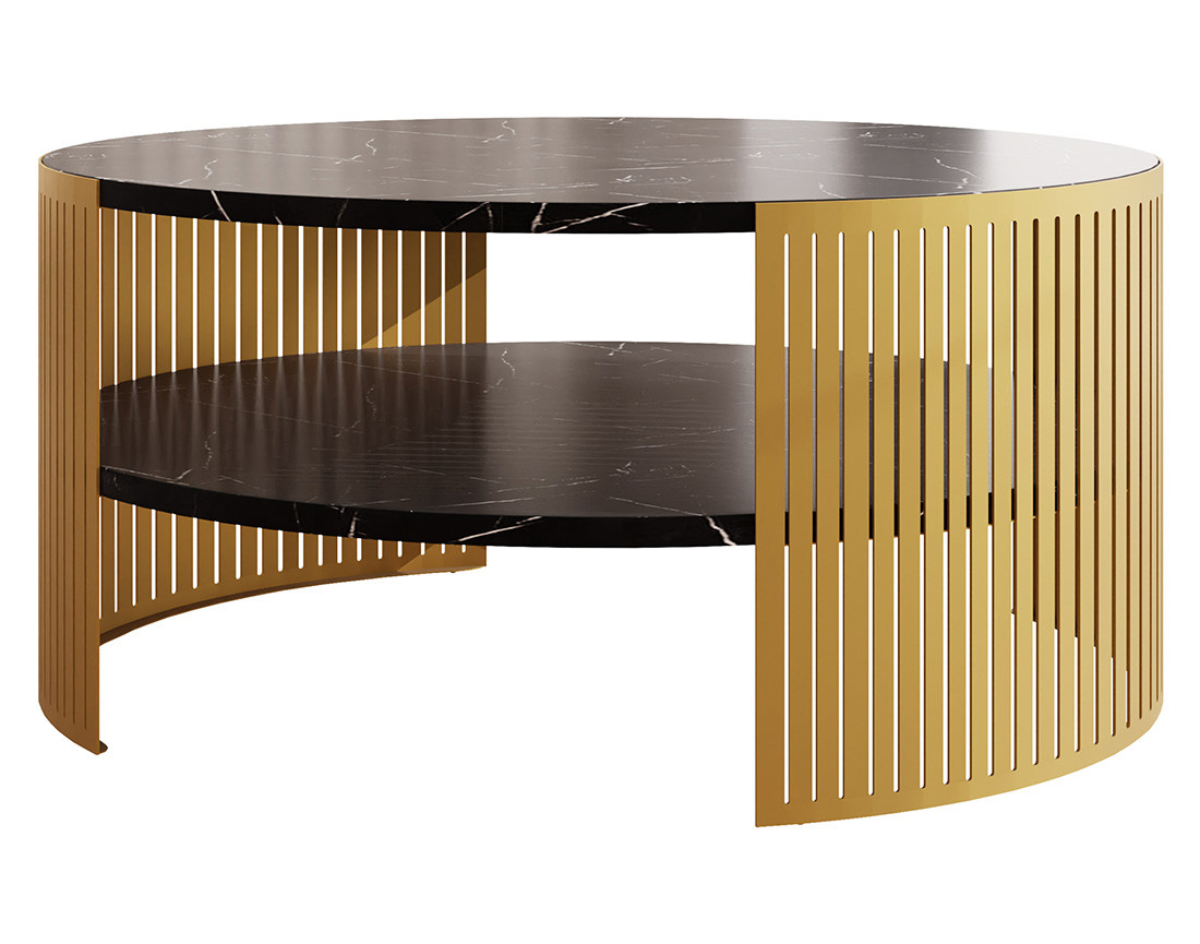 Table basse effet marbre noir et doré 1 niche 75 cm Cruz