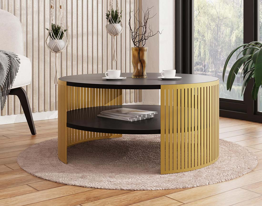 Table basse noir et doré 1 niche 75 cm Cruz