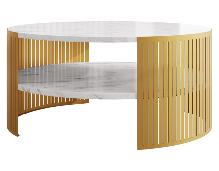 Table basse effet marbre blanc et doré 75 cm Cruz