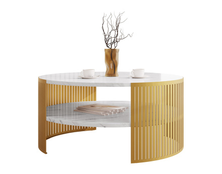 Table basse effet marbre blanc et doré 75 cm Cruz