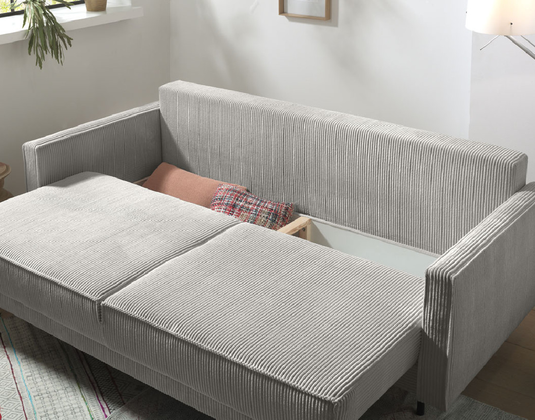 Canapé 3 places convertible avec coffre en velours côtelé Charlie
