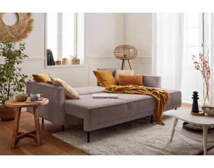 Canapé d'angle réversible 4 places convertible avec coffre en velours côtelé Charlie