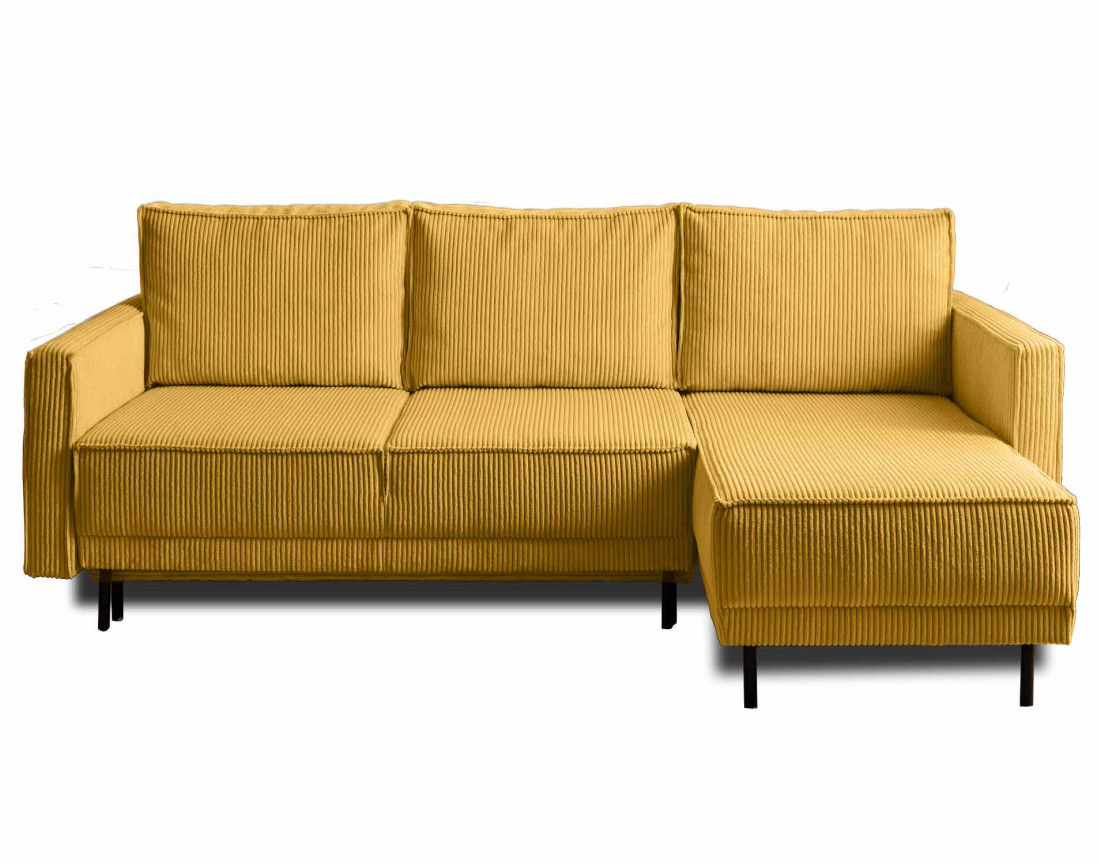 Canapé d'angle réversible 4 places convertible avec coffre en velours côtelé Charlie