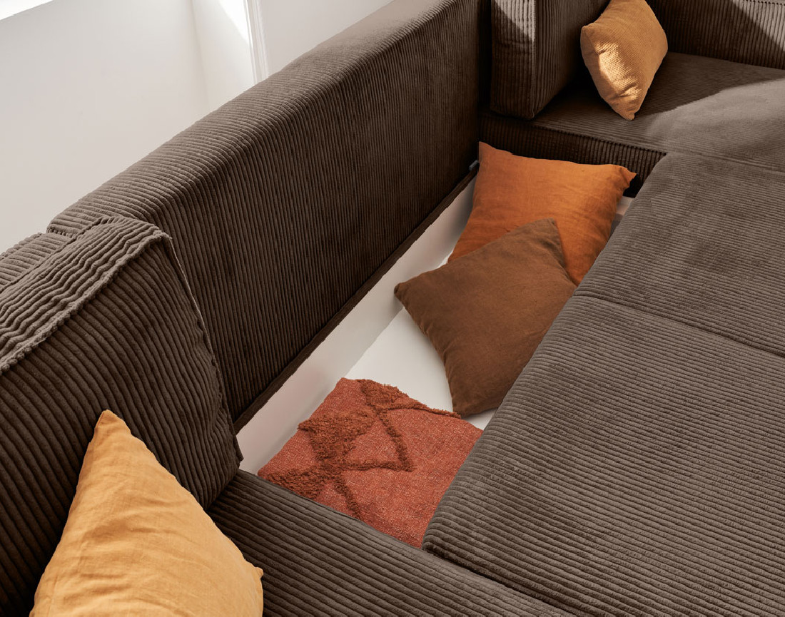 Canapé panoramique convertible avec coffre en velours côtelé 7 places Charlie