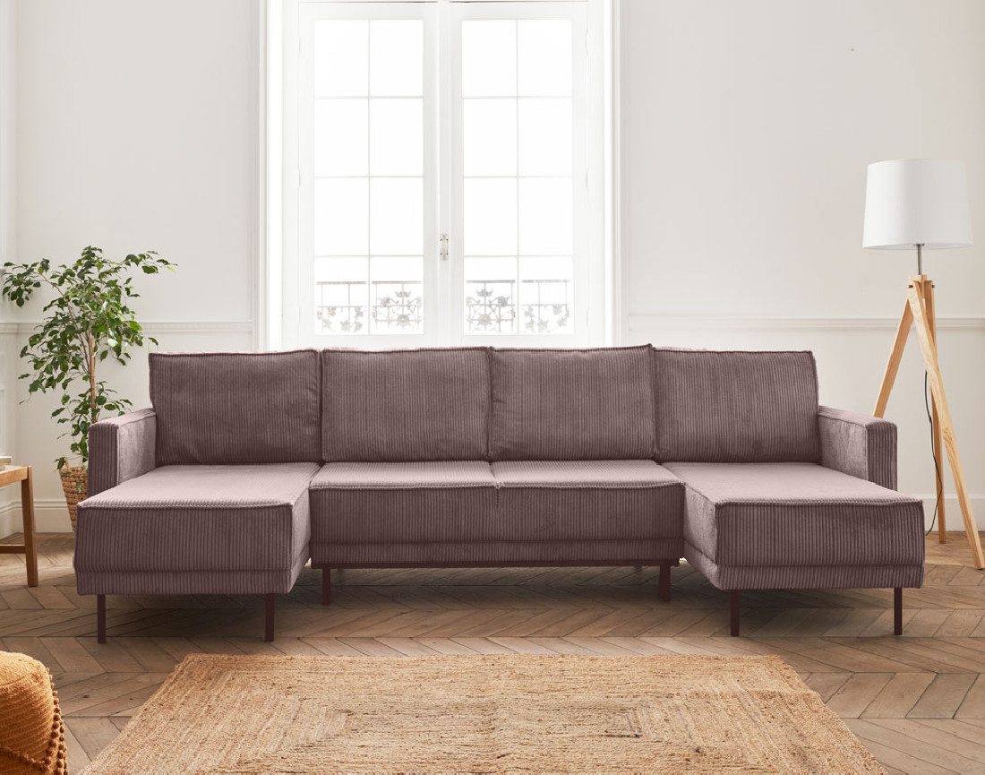 Canapé panoramique convertible avec coffre en velours côtelé 7 places Charlie