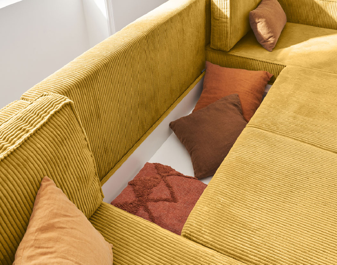 Canapé panoramique convertible avec coffre en velours côtelé 7 places Charlie