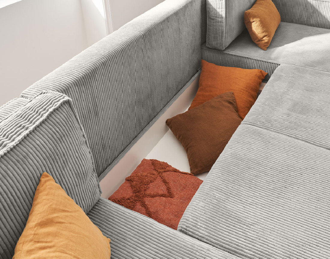 Canapé panoramique convertible avec coffre en velours côtelé 7 places Charlie