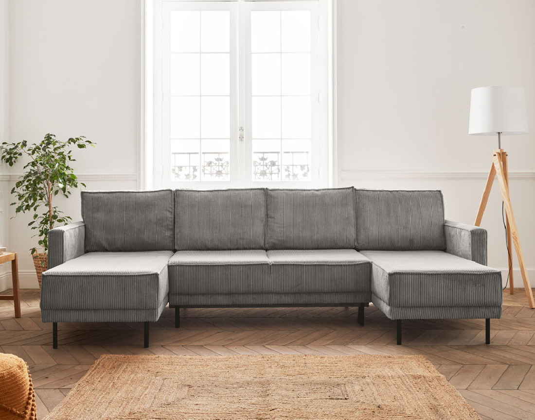 Canapé panoramique convertible avec coffre en velours côtelé 7 places Charlie