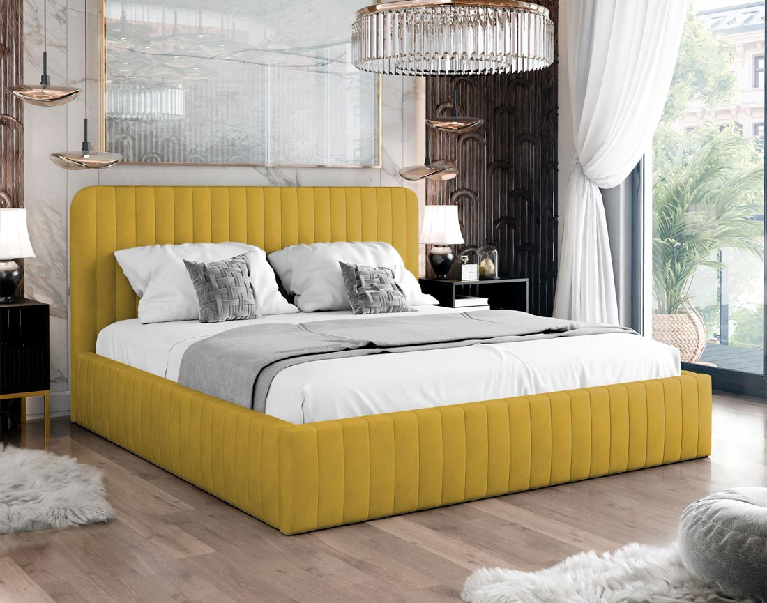 Lit coffre 140x200 cm sommier inclus en velours Stuart