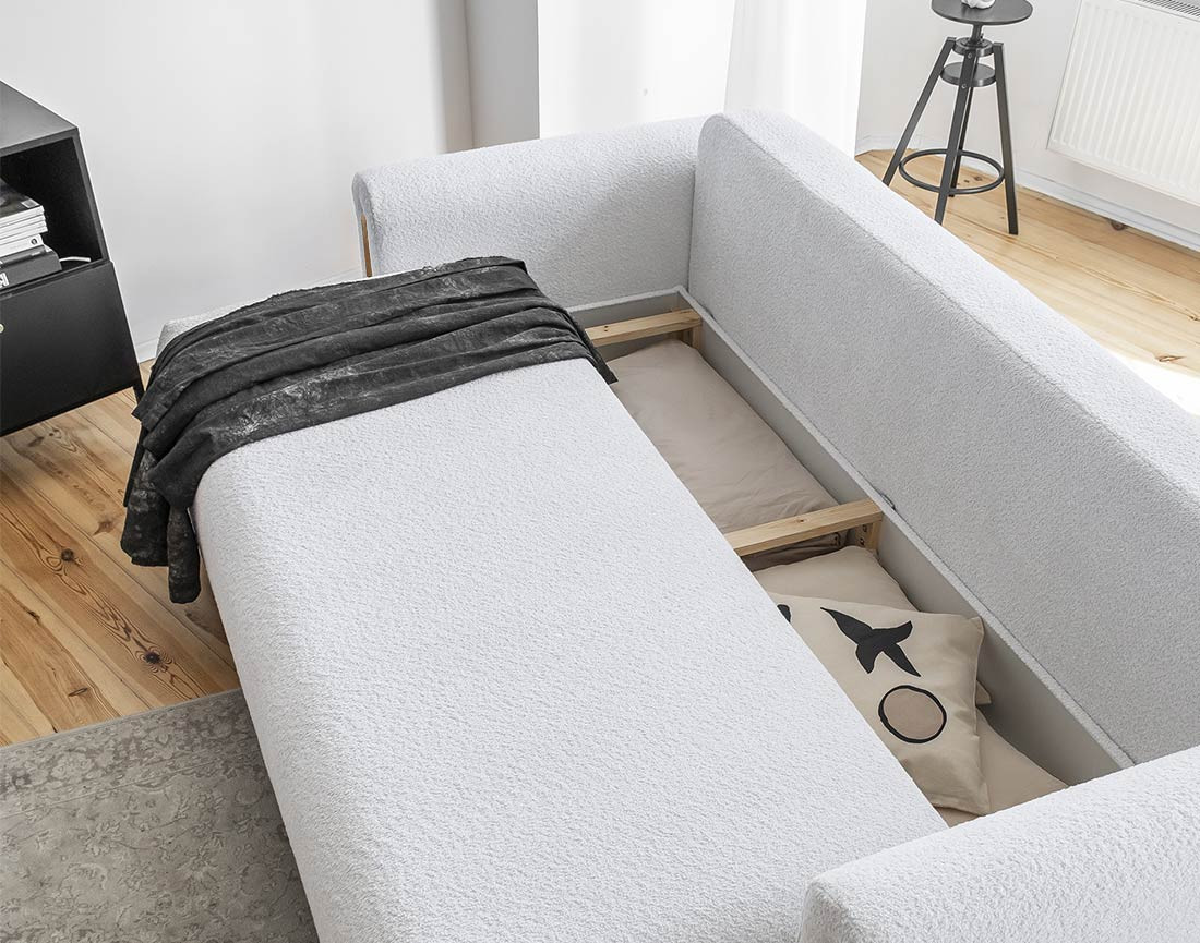 Canapé 3 places convertible avec coffre en tissu bouclette Glendale