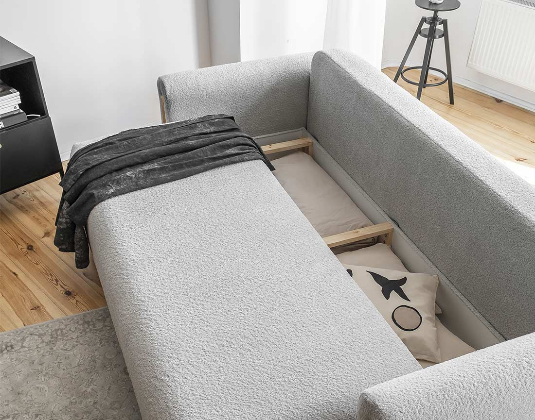 Canapé 3 places convertible avec coffre en tissu bouclette Glendale