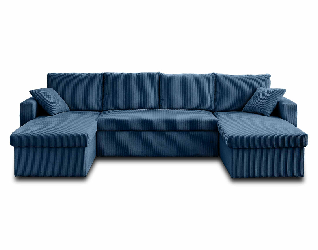Canapé panoramique en U 7 places convertible avec coffre en velours côtelé Cyrus