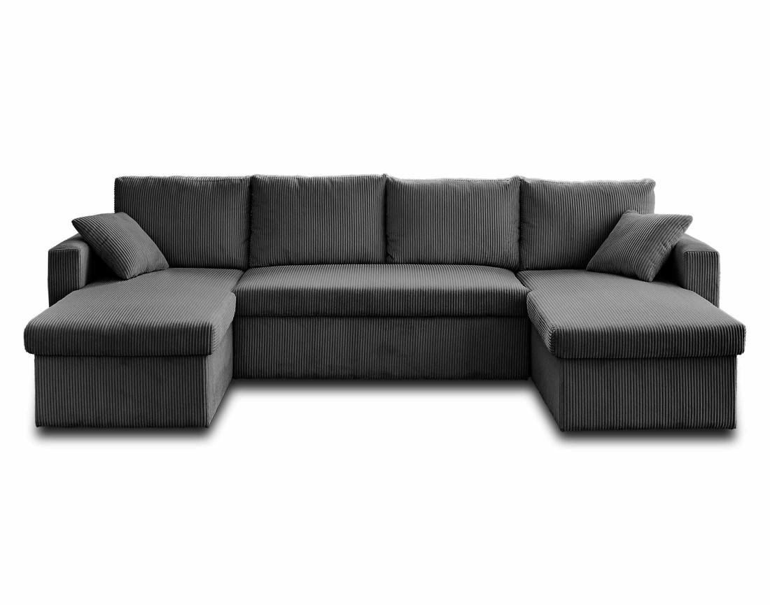 Canapé panoramique en U 7 places convertible avec coffre en velours côtelé Cyrus