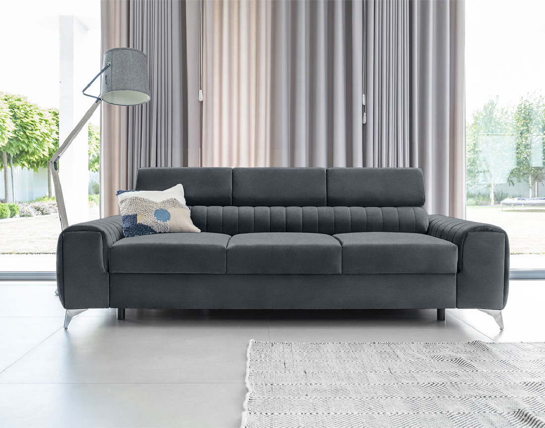 Canapé droit 3 places convertible en velours Talisay