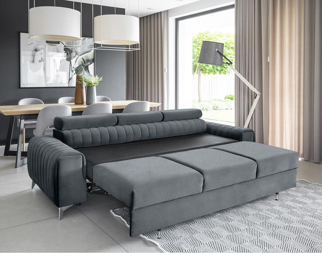 Canapé droit 3 places convertible en velours Talisay