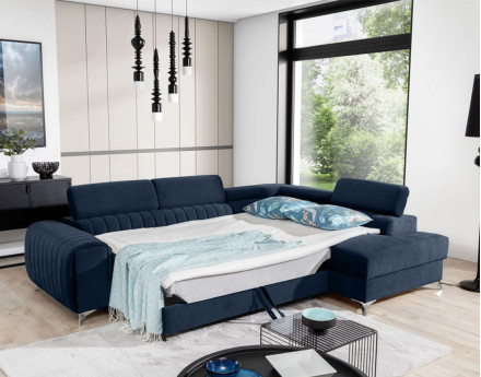 Canapé d'angle droit 5 places convertible avec coffre en velours Talisay