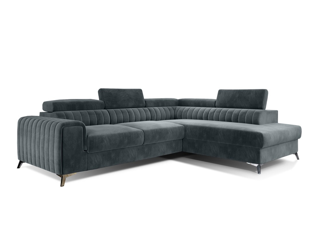 Canapé d'angle droit 5 places convertible avec coffre en velours Talisay