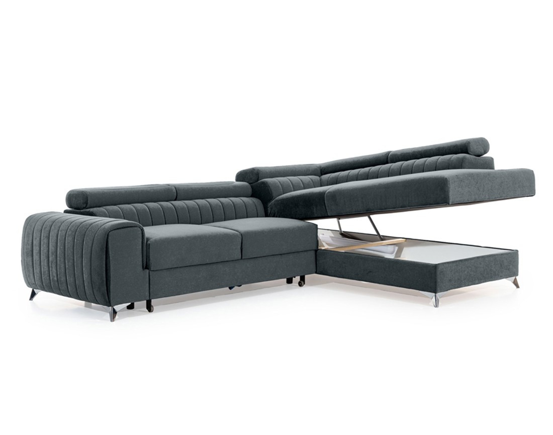 Canapé d'angle droit 5 places convertible avec coffre en velours Talisay