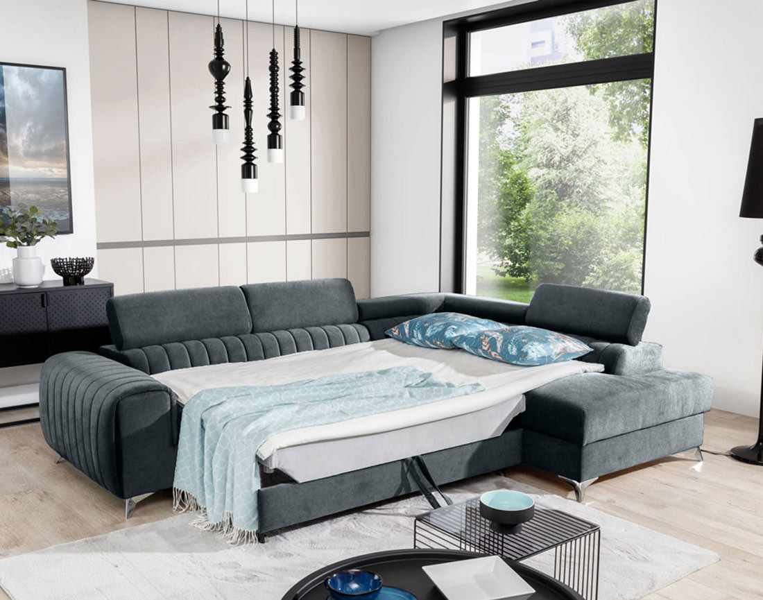 Canapé d'angle droit 5 places convertible avec coffre en velours Talisay