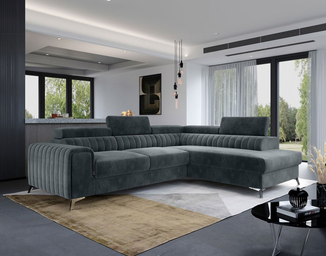 Canapé d'angle droit 5 places convertible avec coffre en velours Talisay