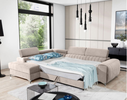 Canapé d'angle gauche 5 places convertible avec coffre en velours Talisay