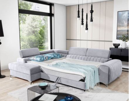 Canapé d'angle gauche 5 places convertible avec coffre en velours Talisay