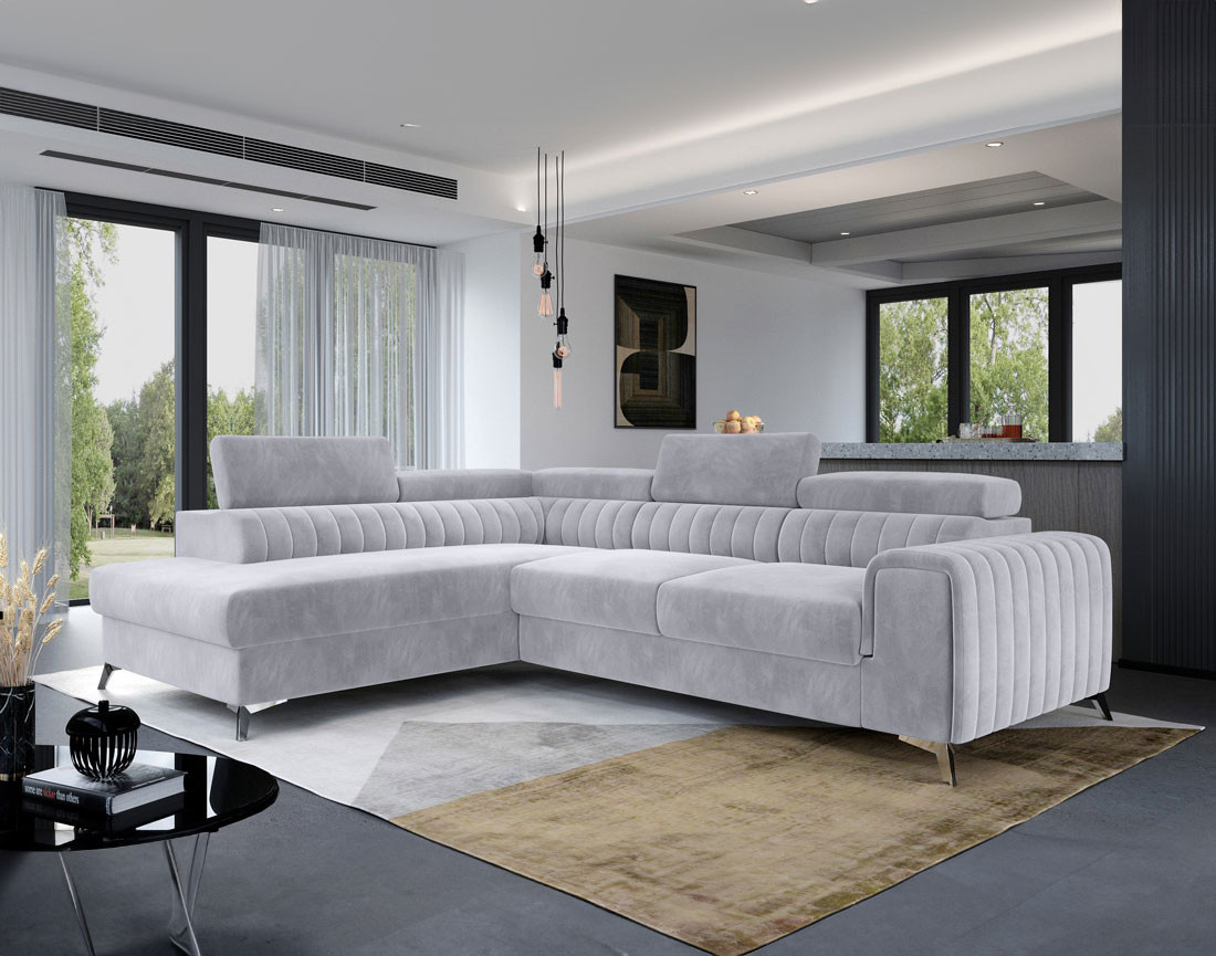 Canapé d'angle gauche 5 places convertible avec coffre en velours Talisay