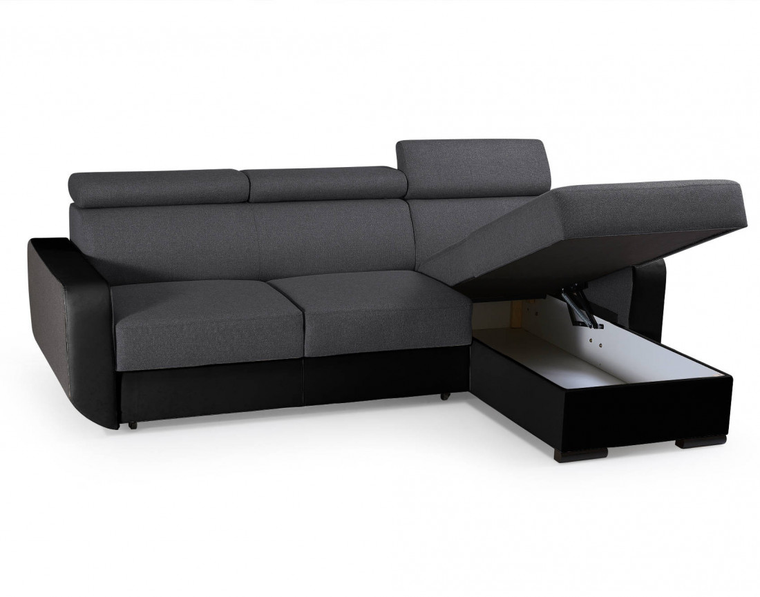 Dustin - Canapé d'angle réversible - 4 places - Convertible avec coffre - Têtières réglables