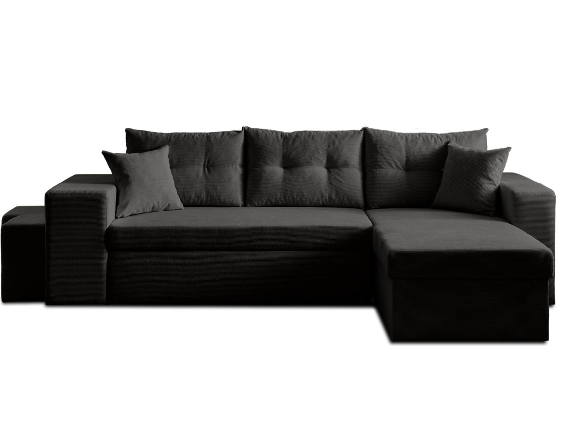 California - canapé d'angle réversible convertible 4 places avec poufs, coffre et tablette de rangement en velours côtelé