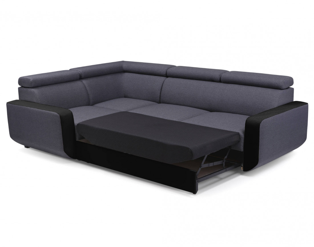 Dustin - Canapé d'angle L réversible - 5 places - Convertible avec coffre - Têtieres réglables