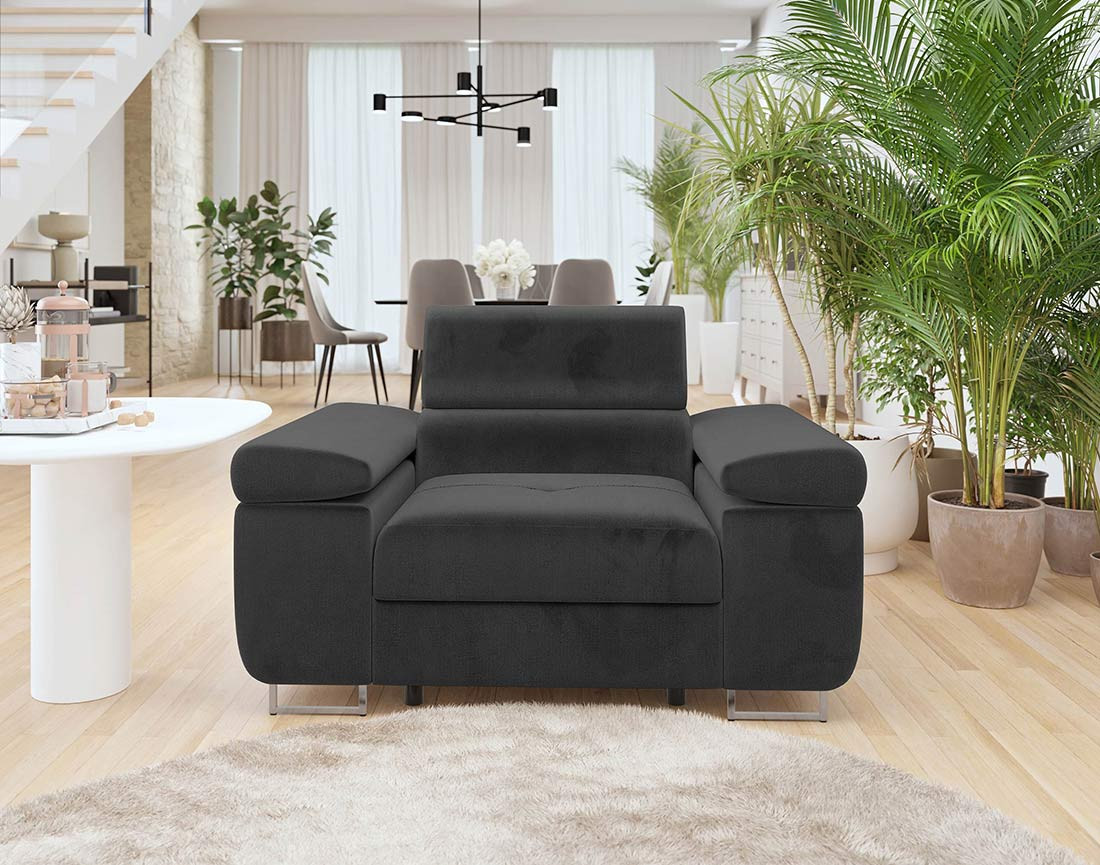 Fauteuil avec têtière ajustable en velours Pablo