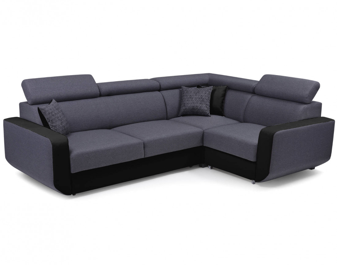 Dustin - Canapé d'angle L réversible - 5 places - Convertible avec coffre - Têtieres réglables
