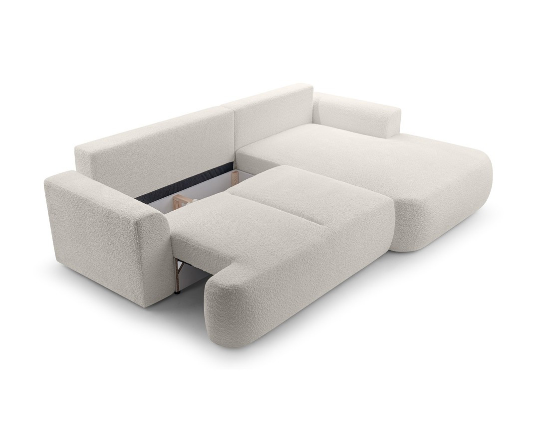 Canapé d'angle droit 4 places convertible en tissu bouclette Candela